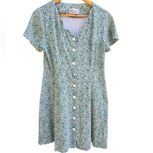 Vintage Ms Conduct White and Green Button-Up Mini Dress